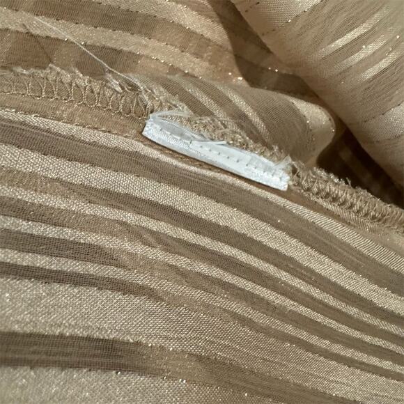 Express Striped Sheer Mock Neck Blouse Champagne Beige Office Holiday L READ - Picture 6 of 11